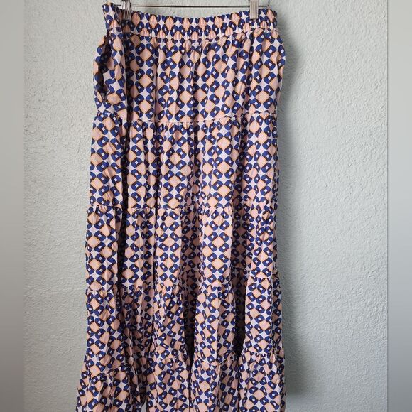Zara floral maxi skirt cotton tiered geometric print bohemian - Picture 4 of 15